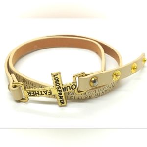 Lords Prayer Wrap Around Bracelet Light Tan Brown With Cross Our Father Bracelet